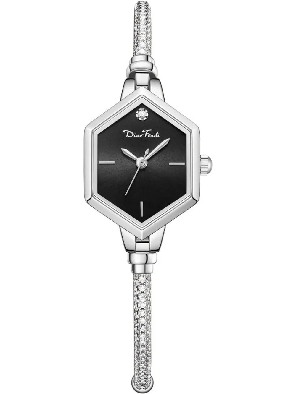 Women's Steel Shell - Black Diamond Dress Analog Hexagonal Mini Bracelet Watch